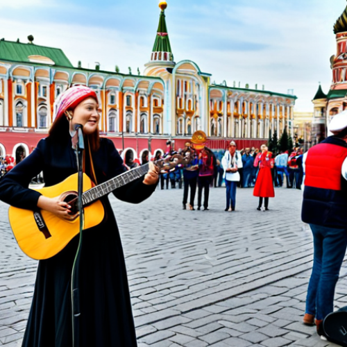 Home 10 **
A dynamic street performance in Moscow's Red Square. A fully clothed musical group, featuring a female vocalist in a stylish, modest dress, and musicians playing instruments (guitar, accordion, balalaika). The scene should capture the energy of a live performance, with a vibrant, bustling background of tourists and iconic Russian architecture. Focus on perfect anatomy, natural proportions, and appropriate attire. safe for work, appropriate content, professional, family-friendly.
**