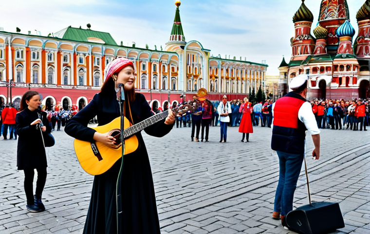 **

A dynamic street performance in Moscow's Red Square. A fully clothed musical group, featuring a female vocalist in a stylish, modest dress, and musicians playing instruments (guitar, accordion, balalaika). The scene should capture the energy of a live performance, with a vibrant, bustling background of tourists and iconic Russian architecture. Focus on perfect anatomy, natural proportions, and appropriate attire. safe for work, appropriate content, professional, family-friendly.

**
