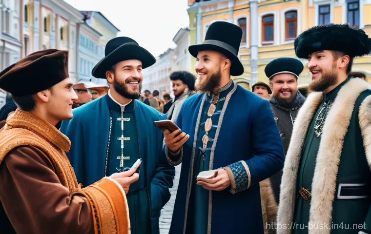 거리공연 창작 아이디어 - **Prompt 1: Historical Encounter on Arbat**
    "A vibrant street scene on Moscow's Arbat street. In...