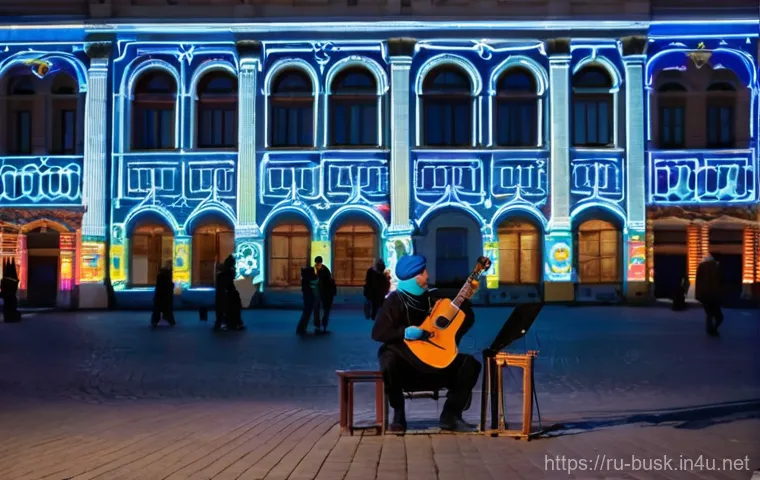 거리공연 창작 아이디어 - **Prompt 1: Historical Encounter on Arbat**
    "A vibrant street scene on Moscow's Arbat street. In...